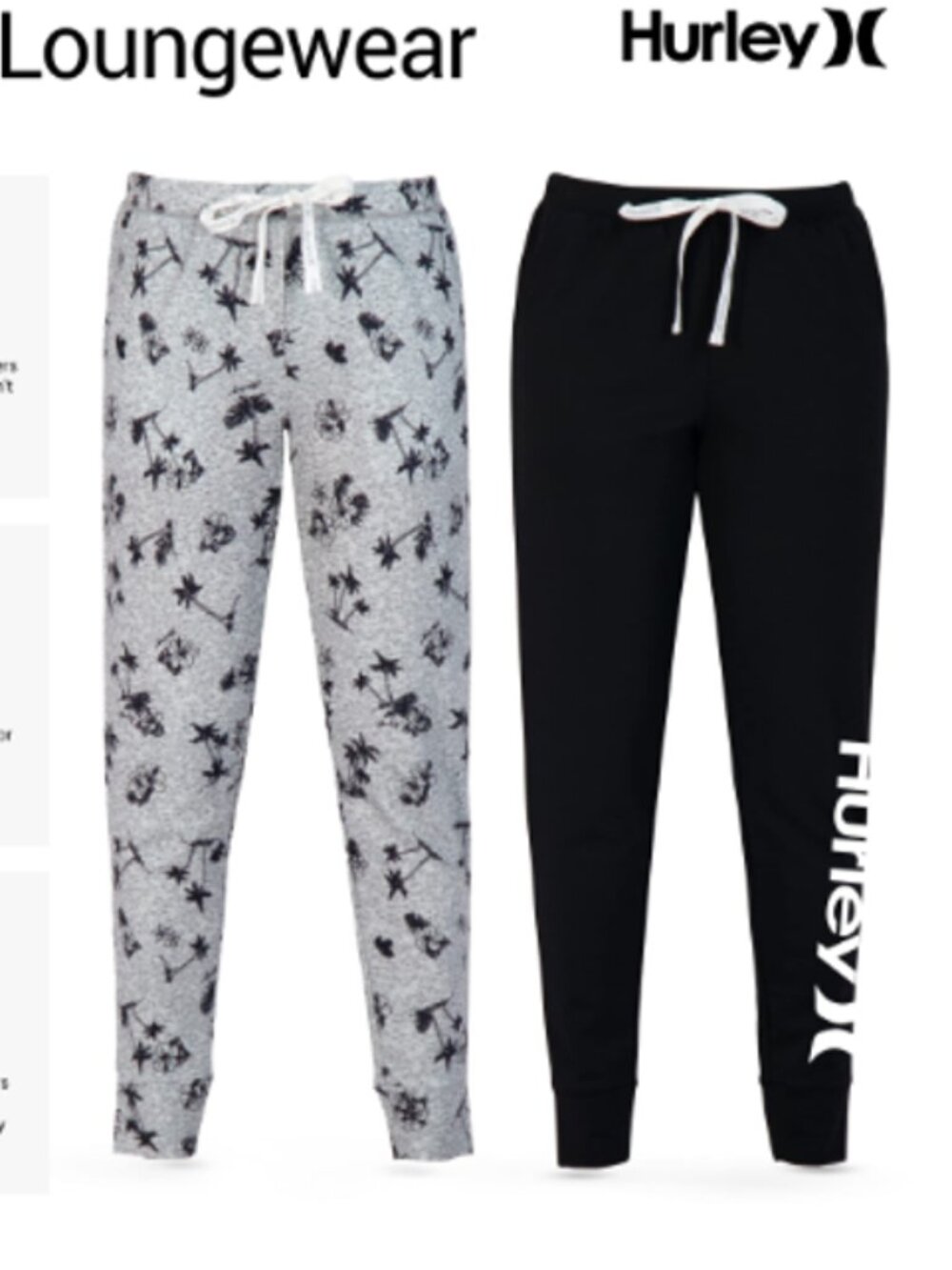 HURLEY Plus Size Gray & Black Super Soft Jogger Drawstring Waist PJ 2 Pants